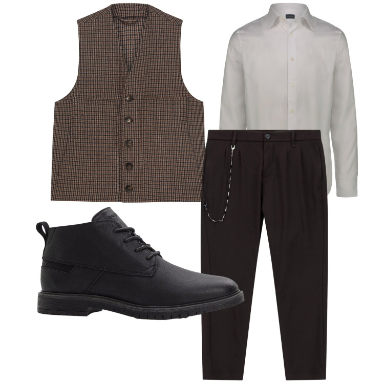 Outfit uomo - Comodo con un tocco di retrò. Stile Trendy per Cerimonia. Abbinamento con stivali e stivaletti, pantaloni, camicie, gilet.