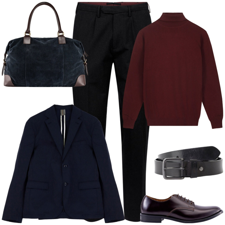Outfit uomo - Total look #2251620. Stile Business/Elegante per Ufficio. Abbinamento con giacche, cinture, pantaloni, scarpe stringate, maglieria, borse sportive.