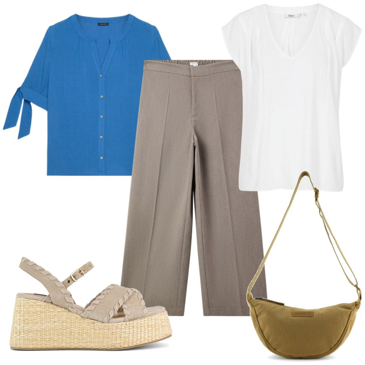 Outfit donna - Total look #2251626. Stile Casual per Tutti i giorni. Abbinamento con bluse, pantaloni, zeppe, borse a tracolla, camicie.