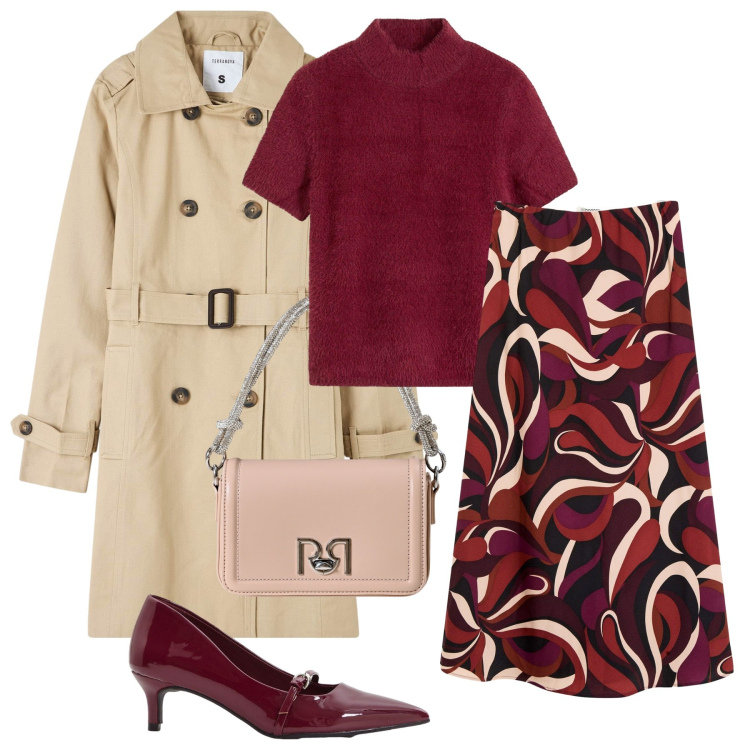 Outfit donna - In ufficio. Stile Casual per Ufficio. Abbinamento con maglieria, gonne longuette, décolleté, trench, borse a mano.