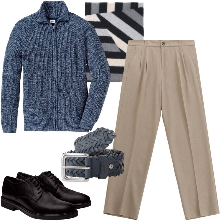 Outfit uomo - Total look #2251730. Stile Casual per Tutti i giorni. Abbinamento con cardigans, pantaloni, sciarpe, cinture, scarpe stringate.