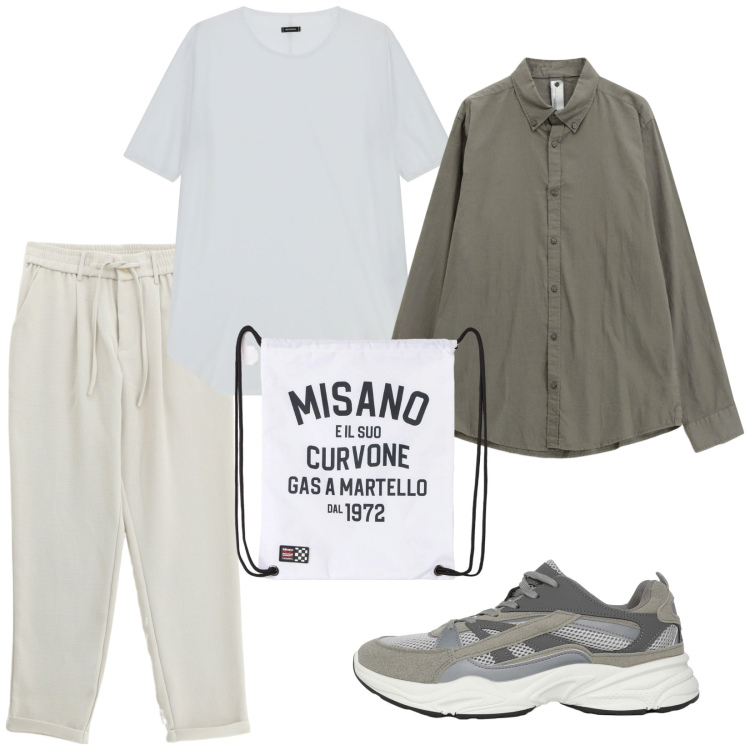 Outfit uomo - In viaggio in viaggio. Stile Casual per Tutti i giorni. Abbinamento con borse sportive, sneakers, camicie, t-shirt, pantaloni sportivi.