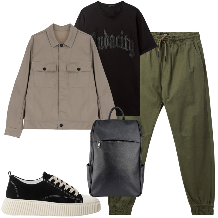 Outfit uomo - Total look #2251788. Stile Casual per Tutti i giorni. Abbinamento con pantaloni sportivi, t-shirt, sneakers, giacche, borse sportive.