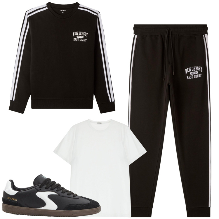 Outfit uomo - Sporty. Stile Casual per Sport. Abbinamento con sneakers, felpe sportive, pantaloni sportivi, t-shirt.