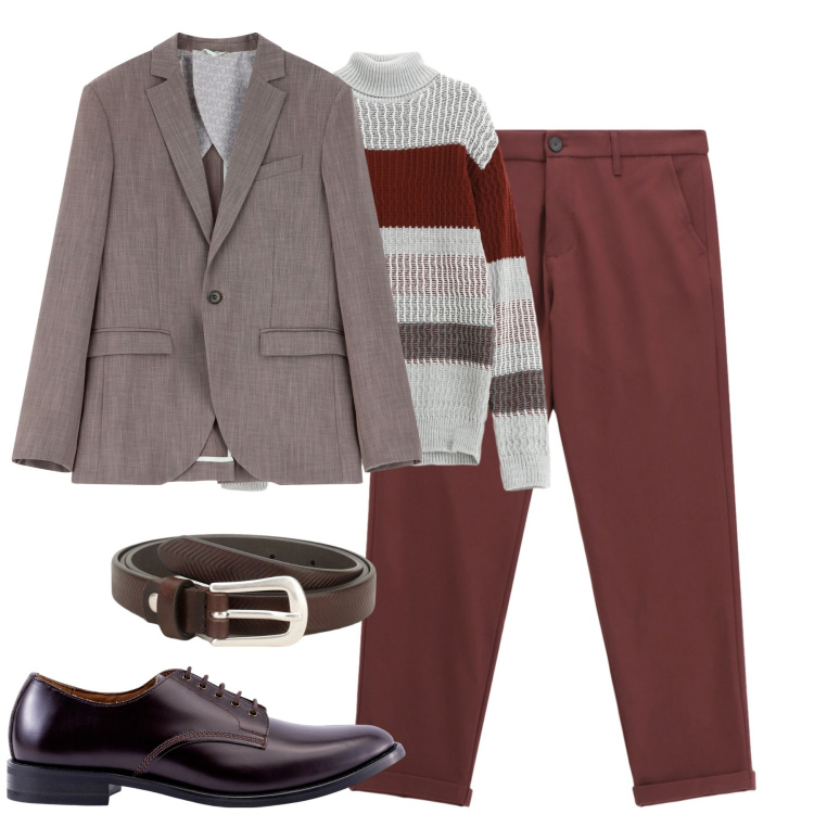 Outfit uomo - In città con stile. Stile Urban per Tutti i giorni. Abbinamento con pantaloni, maglieria, giacche, cinture, scarpe stringate.