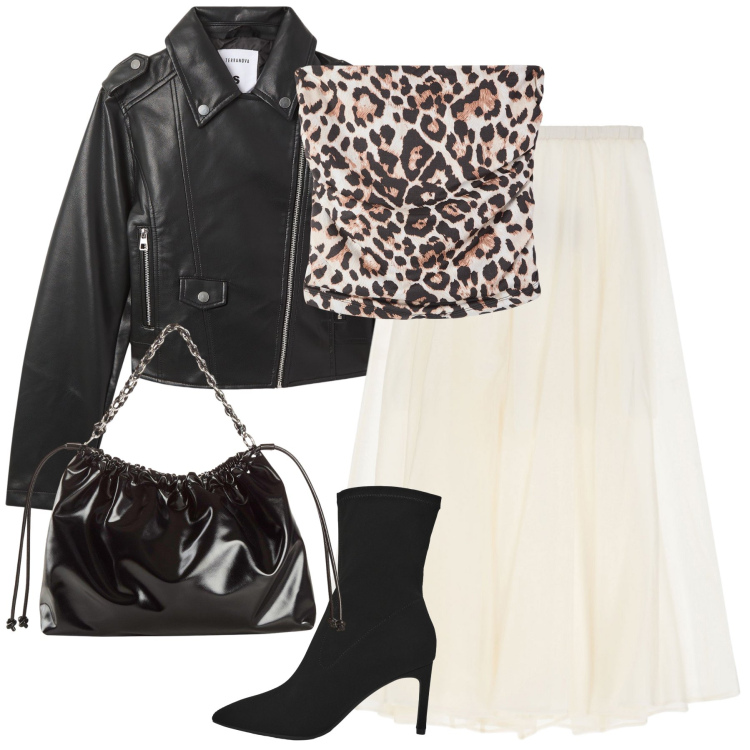 Outfit donna - Total look #2251812. Stile Rock per Serata fuori. Abbinamento con shopping bag, top, stivali, giacche, pantaloni.