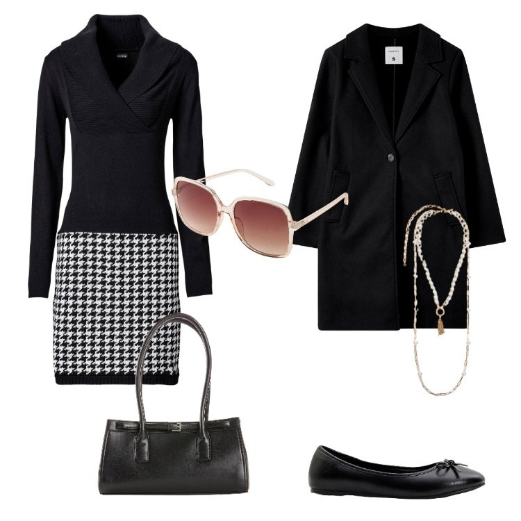 Outfit donna - Che bella la città!. Stile Glamour per Tutti i giorni. Abbinamento con ballerine, vestiti, occhiali da sole, borse a mano, cappotti, collane.