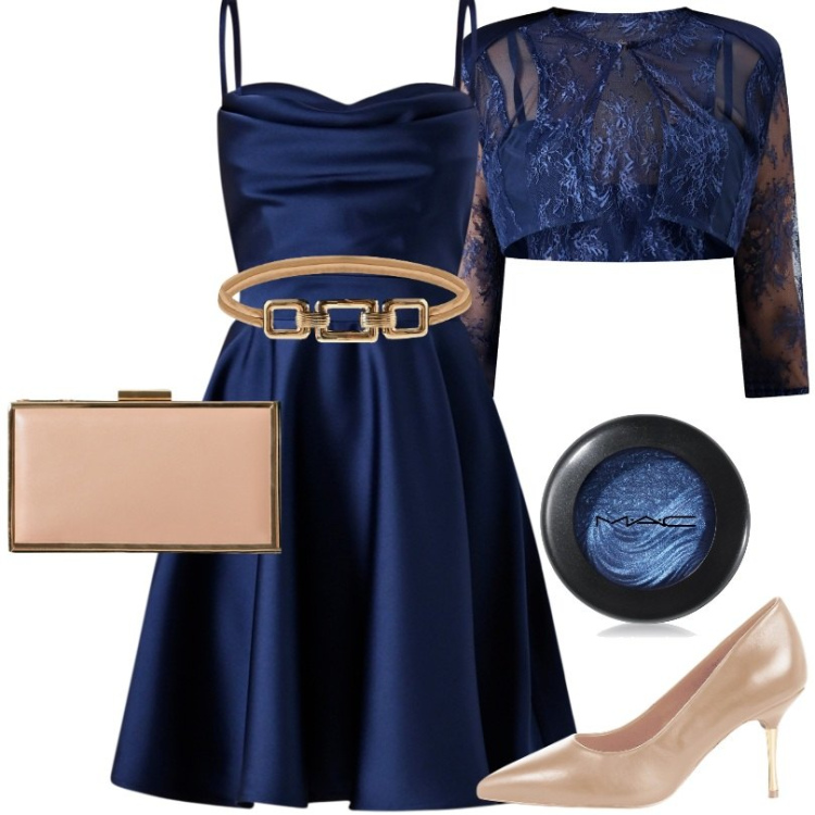 Outfit donna - Celebrazione elegante. Stile Chic per Cerimonia. Abbinamento con ombretti, vestiti corti, cinture, décolleté, pochette, bolero.