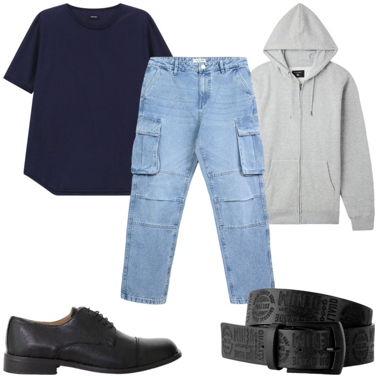 Outfit uomo - Total look #2251921. Stile Casual per Tutti i giorni. Abbinamento con cinture, felpe con cappuccio, jeans, scarpe stringate, t-shirt.