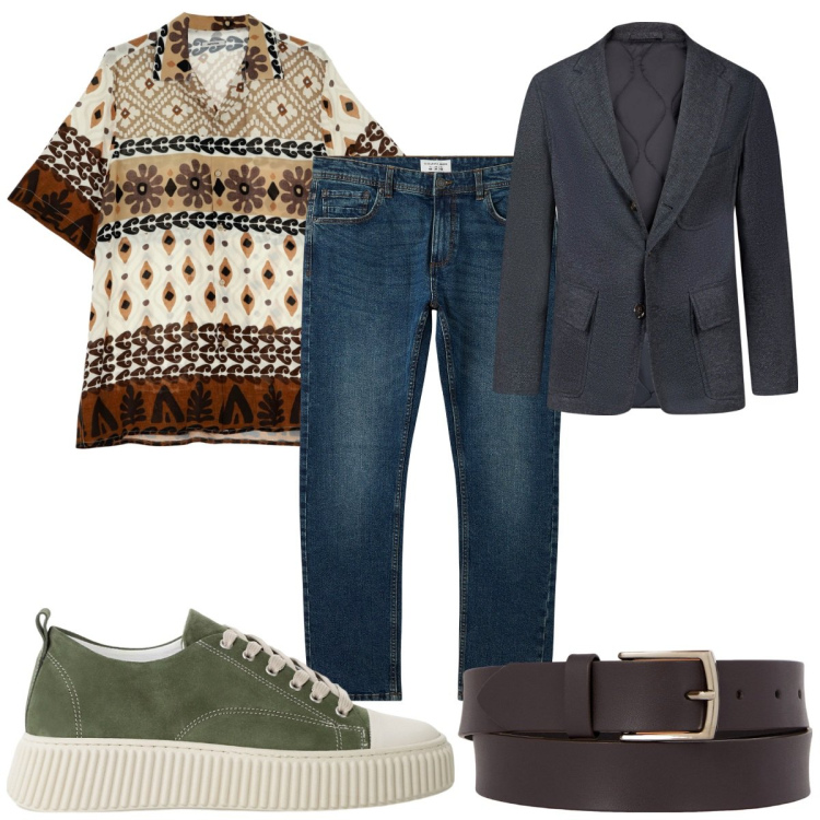 Outfit uomo - Total look #2251924. Stile Trendy per Tutti i giorni. Abbinamento con jeans, sneakers, camicie a manica corta, cinture, giacche.