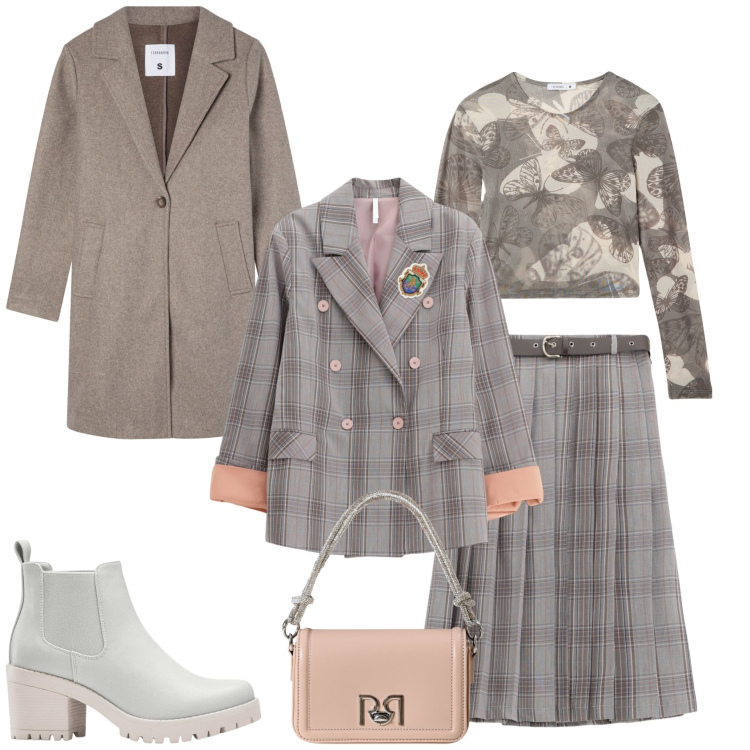 Outfit donna - Total look #2251995. Stile Minimal per Ufficio. Abbinamento con stivaletti chelsea, t-shirt, cappotti, borse a mano, gonne, blazer.