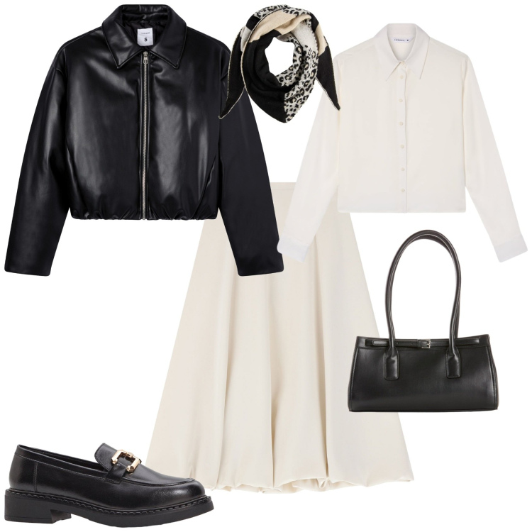 Outfit donna - Total look #2251999. Stile Casual chic per Tutti i giorni. Abbinamento con borse a mano, mocassini, foulard, camicie, giacche, gonne longuette.
