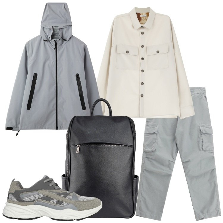 Outfit uomo - Athleisure da viaggio. Stile Trendy per Tutti i giorni. Abbinamento con sneakers, giacche, camicie, pantaloni cargo, borse sportive.