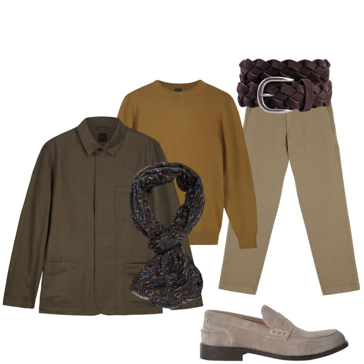Outfit uomo - Total look #2252019. Stile Trendy per Tutti i giorni. Abbinamento con pantaloni chino, scarpe stringate, cinture, cappotti, sciarpe, maglieria.