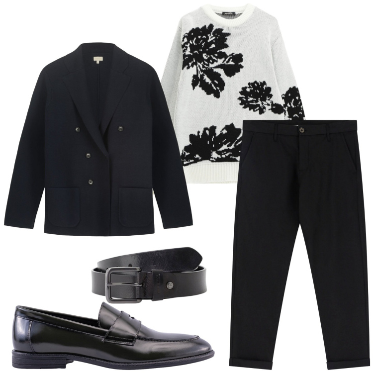 Outfit uomo - Total look #2252034. Stile Trendy per Serata speciale. Abbinamento con pantaloni chino, cinture, pullovers, scarpe stringate, giacche.