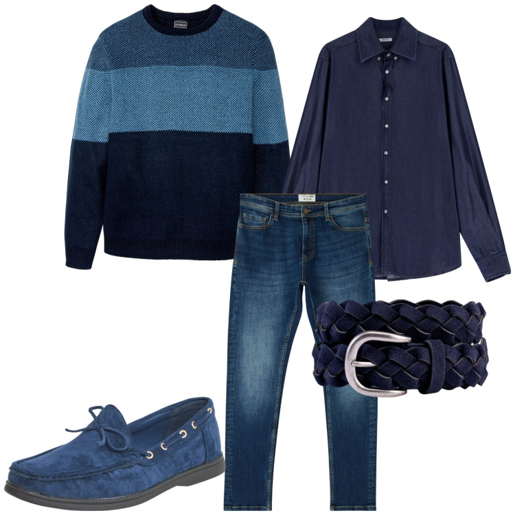 Outfit uomo - Total look #2252036. Stile Casual per Tutti i giorni. Abbinamento con maglieria, scarpe stringate, jeans skinny, camicie, cinture.