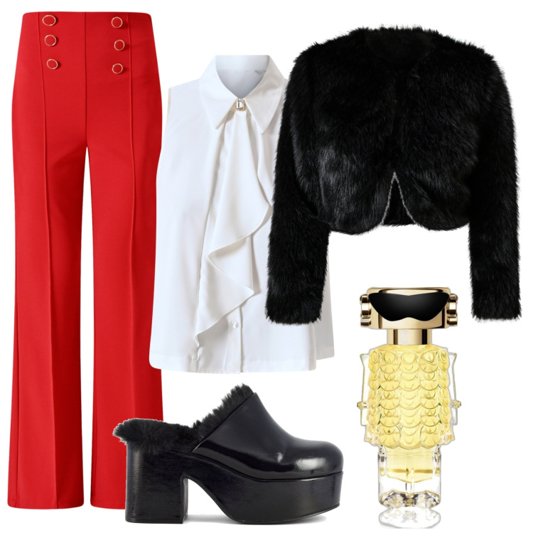 Outfit donna - Total look #2252038. Stile Chic per Tutti i giorni. Abbinamento con profumi, pantaloni, blazer, camicie, sabot.