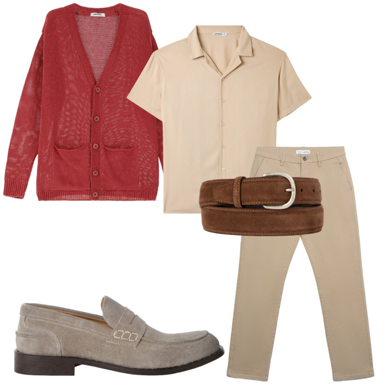 Outfit uomo - Total look #2252041. Stile Casual per Tutti i giorni. Abbinamento con camicie a manica corta, pantaloni chino, cardigans, scarpe stringate, cinture.