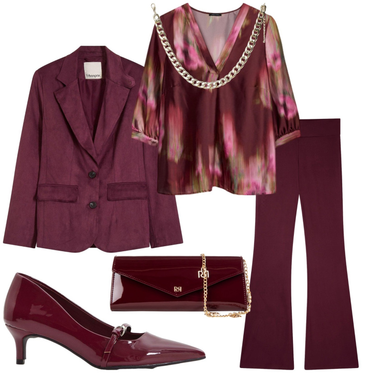 Outfit donna - Total look #2252049. Stile Bon Ton per Cerimonia. Abbinamento con blazer, décolleté, collane, leggings, pochette, bluse.