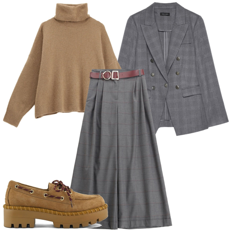 Outfit donna - Il ritorno del grigio. Stile Casual chic per Ufficio. Abbinamento con pantaloni, maglieria, blazer, mocassini.