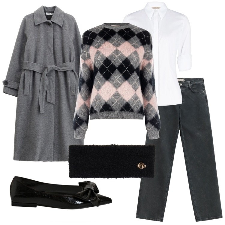 Outfit donna - Il ritorno del grigio - @ambrosiajsi. Stile Bon Ton per Ufficio. Abbinamento con jeans dritti, cappotti, maglieria, camicie, ballerine, fasce per capelli.