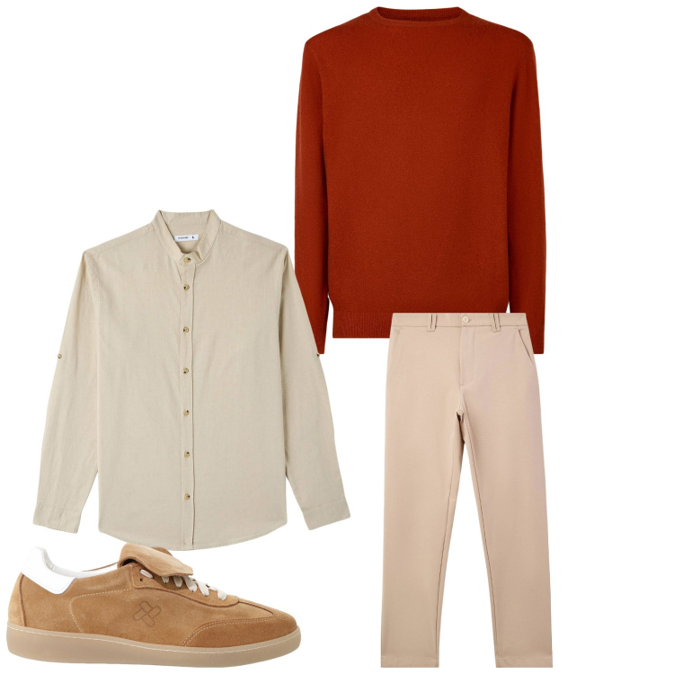 Outfit uomo - Ruggine. Stile Casual per Tutti i giorni. Abbinamento con camicie, pantaloni chino, sneakers, maglieria.