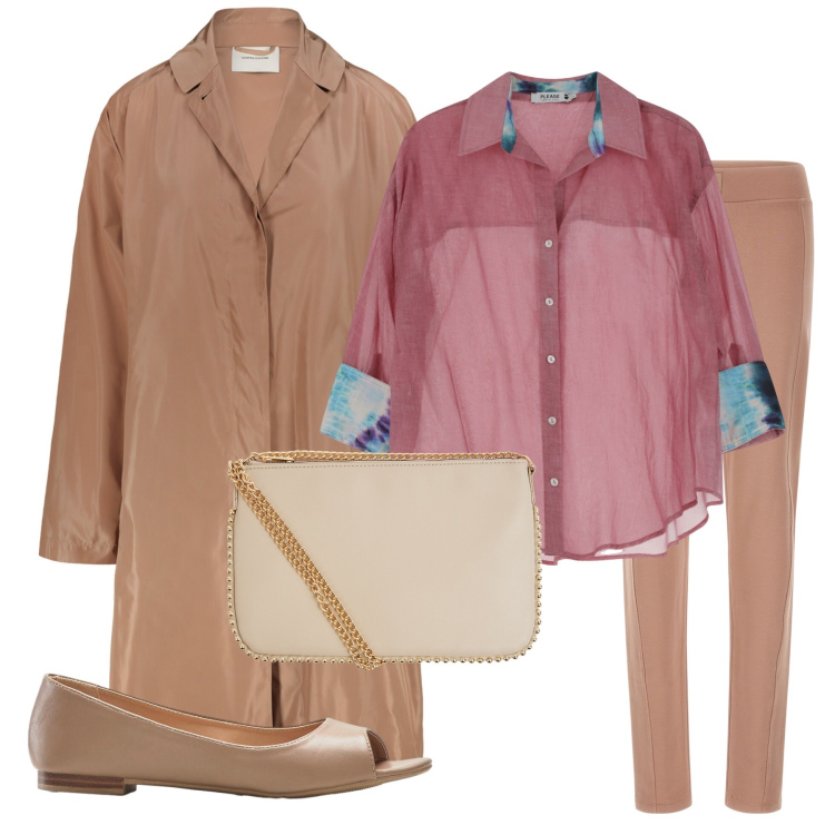 Outfit donna - Total look #2252094. Stile Casual per Tutti i giorni. Abbinamento con ballerine, borse a tracolla, camicie, pantaloni, trench.