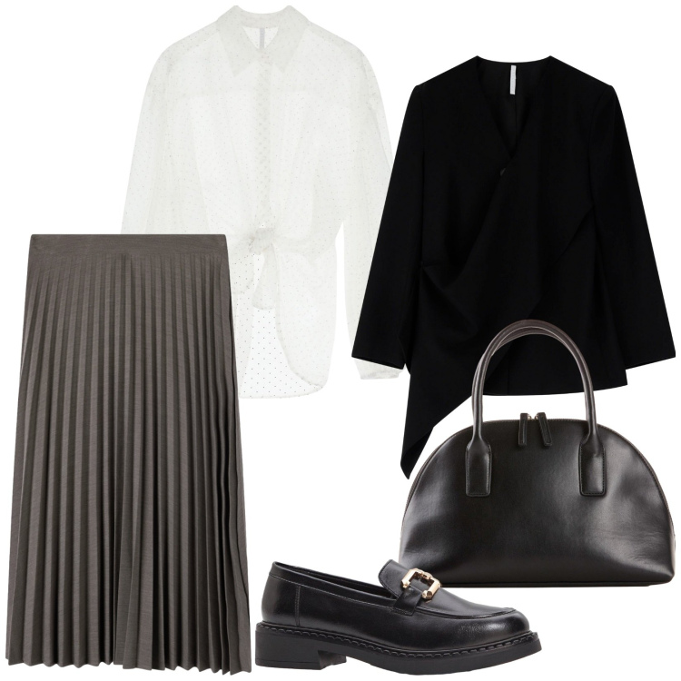 Outfit donna - Total look #2252095. Stile Preppy per Tutti i giorni. Abbinamento con shopping bag, mocassini, gonne lunghe, blazer, camicie.