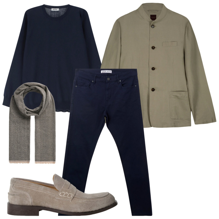 Outfit uomo - Trench destrutturato. Stile Urban per Tutti i giorni. Abbinamento con pantaloni skinny, sciarpe, maglieria, scarpe stringate, giacche.