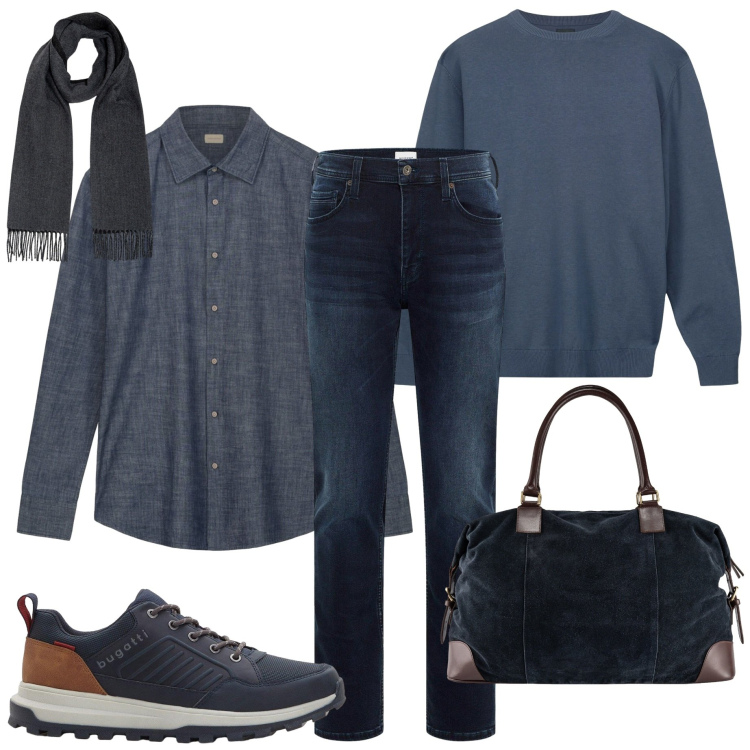 Outfit uomo - Atheluisure da viaggio. Stile Urban per Tutti i giorni. Abbinamento con sneakers, jeans slim fit, camicie, maglieria, sciarpe, borse sportive.