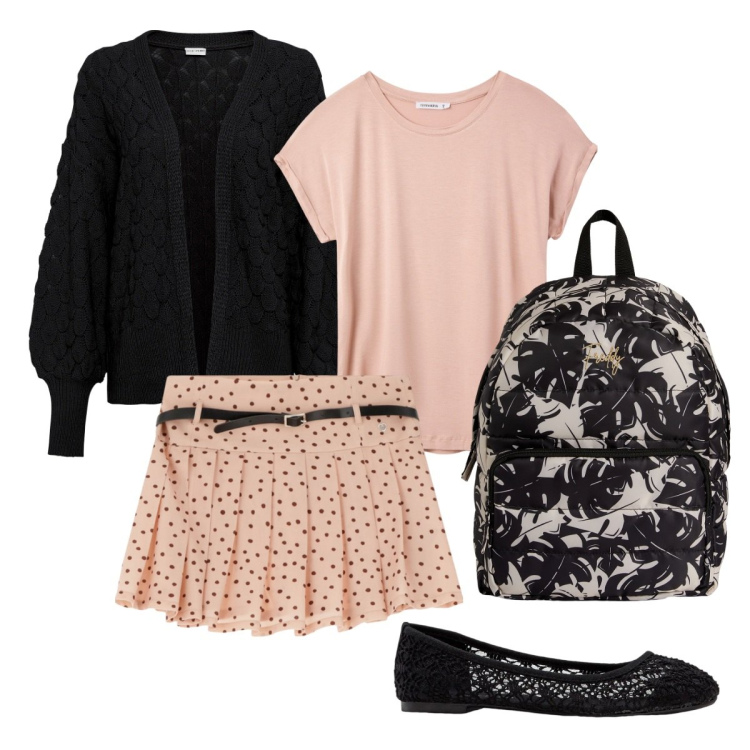 Outfit donna - La ballerina. Stile Basic per Tutti i giorni. Abbinamento con ballerine, cardigans, t-shirt, minigonne, zaini.
