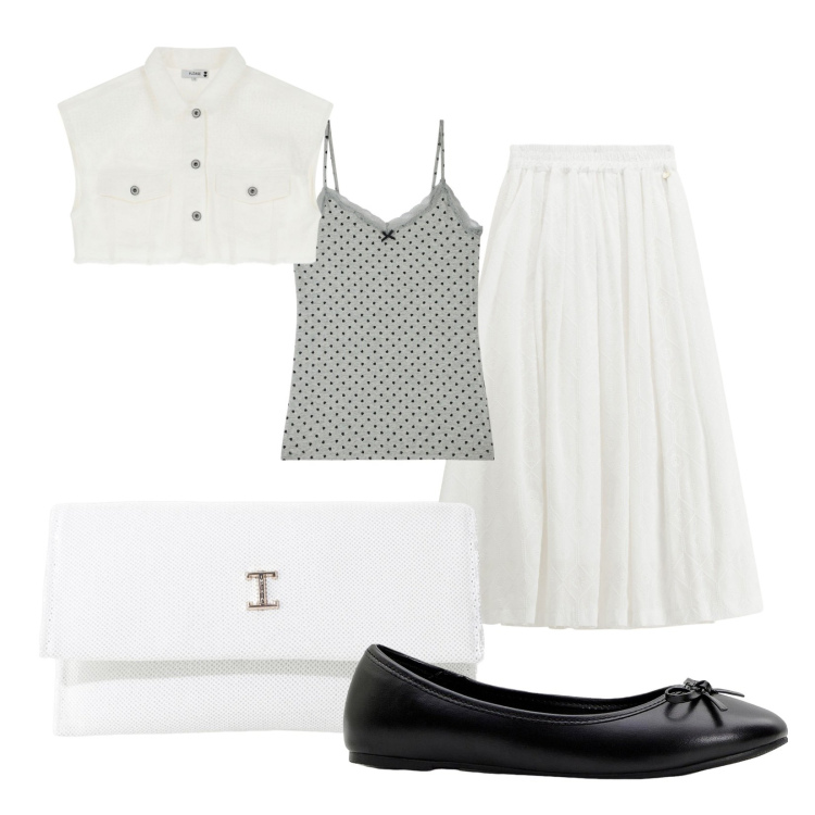 Outfit donna - Total look #2252159. per Tutti i giorni. Abbinamento con ballerine, magliette intime, gilet, borse a tracolla, gonne lunghe.