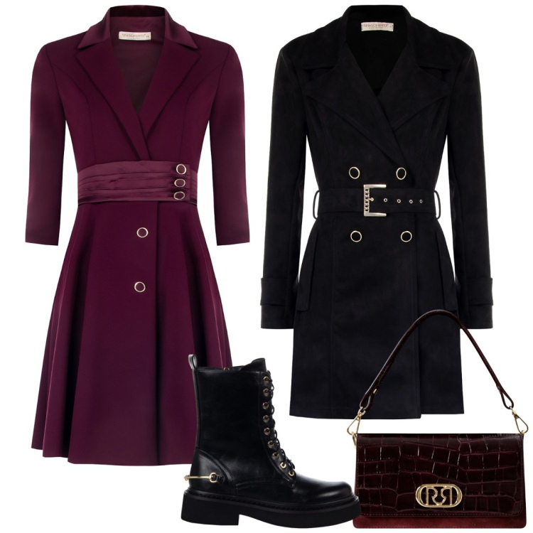 Outfit donna - Total look #2252182. Stile Chic per Serata fuori. Abbinamento con vestiti midi/longuette, trench, anfibi, borse a mano.