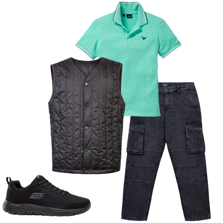 Outfit uomo - Total look #2252185. Stile Casual per Tutti i giorni. Abbinamento con polo, sneakers, jeans, piumini.
