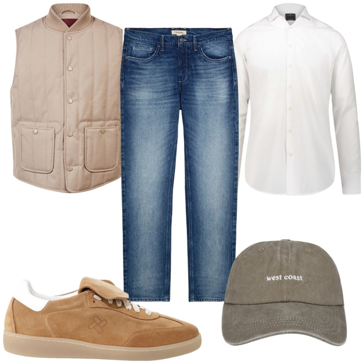 Outfit uomo - Total look #2252186. Stile Trendy per Tutti i giorni. Abbinamento con jeans dritti, cappelli con visiera, sneakers, piumini, camicie.