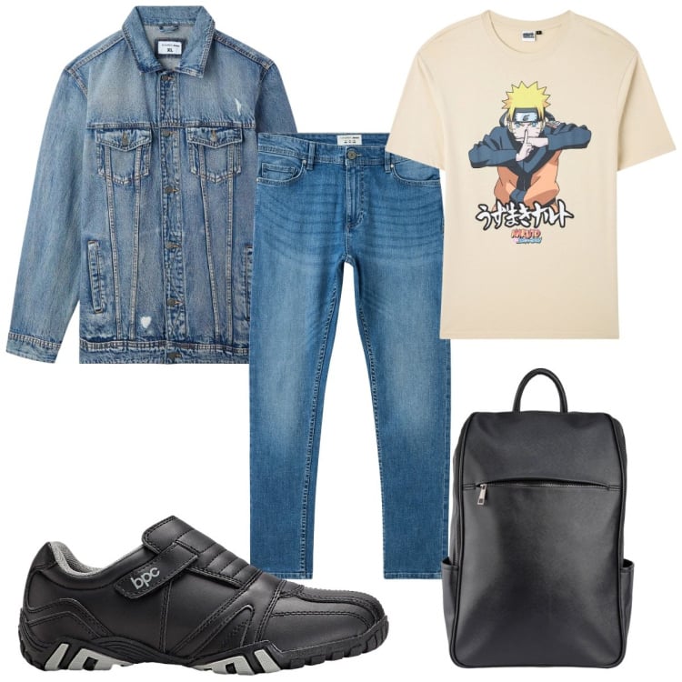 Outfit uomo - Total look #2252188. Stile Casual per Tutti i giorni. Abbinamento con scarpe sportive, t-shirt, jeans skinny, giacche, borse sportive.