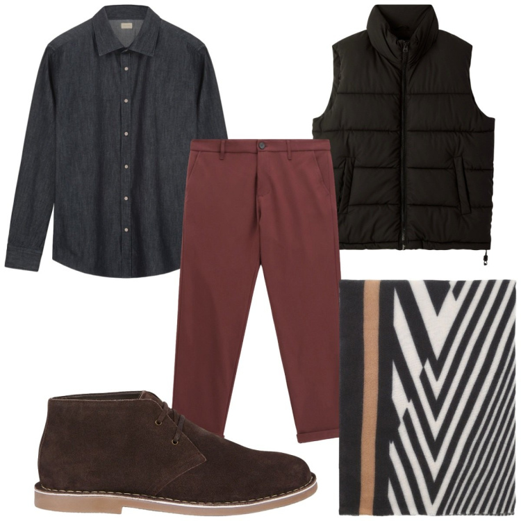 Outfit uomo - Total look #2252189. Stile Trendy per Tutti i giorni. Abbinamento con piumini, pantaloni, sciarpe, stivali e stivaletti, camicie.
