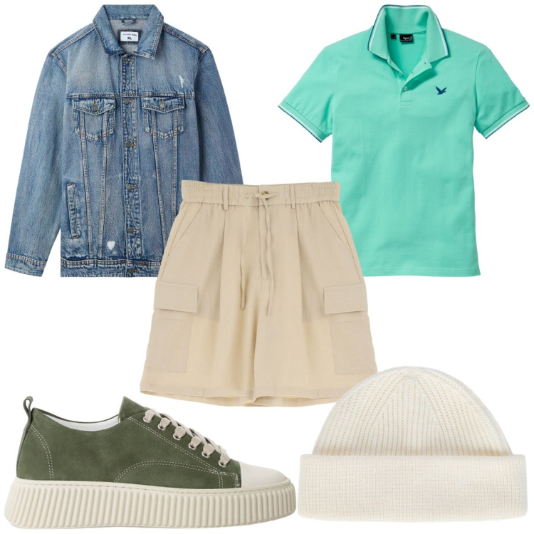Outfit uomo - Total look #2252190. Stile Trendy per Tutti i giorni. Abbinamento con polo, giacche, sneakers, bermuda, berretti.