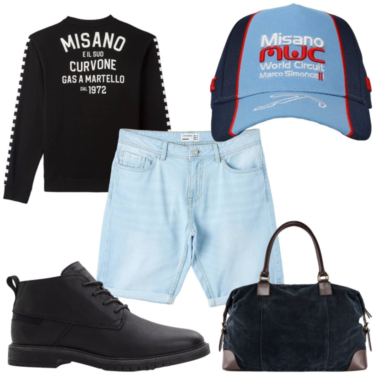 Outfit uomo - Total look #2252192. Stile Trendy per Tutti i giorni. Abbinamento con stivali e stivaletti, felpe, bermuda, cappelli, borse sportive.