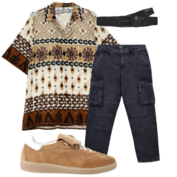 Outfit uomo - La camicia fantasia. Stile Trendy per Tutti i giorni. Abbinamento con cinture, jeans, sneakers, camicie a manica corta.
