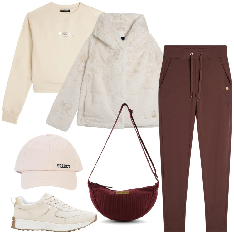 Outfit donna - Sporty-chic. Stile Sporty chic per Tutti i giorni. Abbinamento con sneakers, pantaloni, felpe, blazer, cappelli con visiera, borse a tracolla.