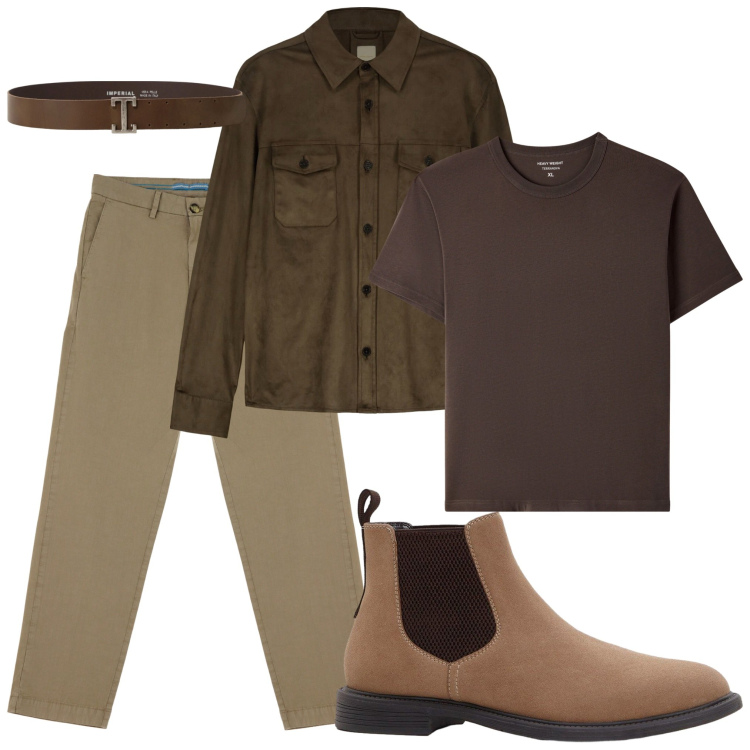 Outfit uomo - Tonalità ruggine per i brunch d’autunno. Stile Trendy per Tutti i giorni. Abbinamento con stivali e stivaletti, t-shirt, pantaloni chino, cinture, giacche.