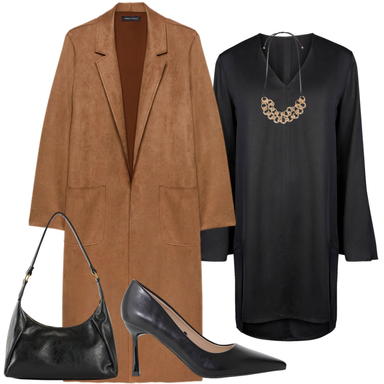 Outfit donna - Serata fuori. Stile Chic per Serata fuori. Abbinamento con borse a mano, décolleté, trench, vestiti a tubino, collane.