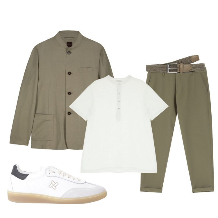 Outfit uomo - Smart casual in città. Stile Casual per Tutti i giorni. Abbinamento con cinture, pantaloni chino, sneakers, t-shirt, giacche.