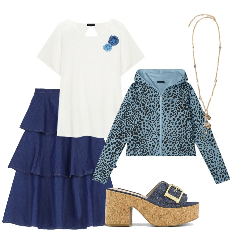 Outfit donna - La felpa a settembre. Stile Casual chic per Tutti i giorni. Abbinamento con gonne lunghe, felpe con cappuccio, t-shirt, sandali, ciondoli.