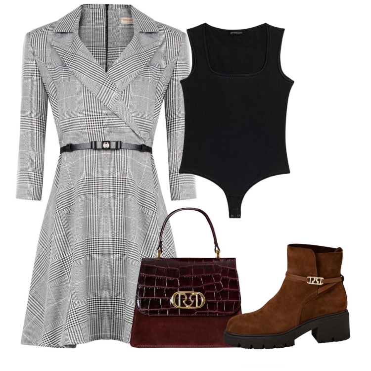 Outfit donna - Total look #2252245. Stile Basic per Tutti i giorni. Abbinamento con vestiti corti, stivaletti, borse a mano, body.
