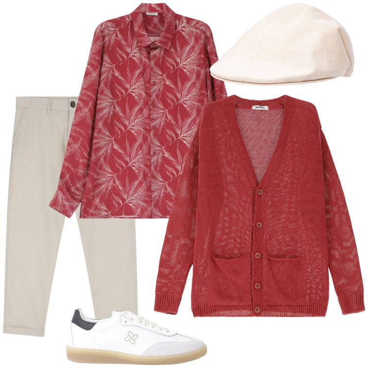 Outfit uomo - Il brunch in autunno. Stile Trendy per Tutti i giorni. Abbinamento con pantaloni chino, cardigans, sneakers, camicie, cappelli e berretti.