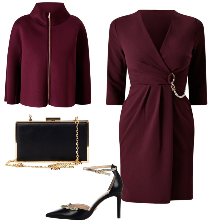 Outfit donna - Elegante. Stile Chic per Serata fuori. Abbinamento con décolleté, pochette, vestiti, cappe.
