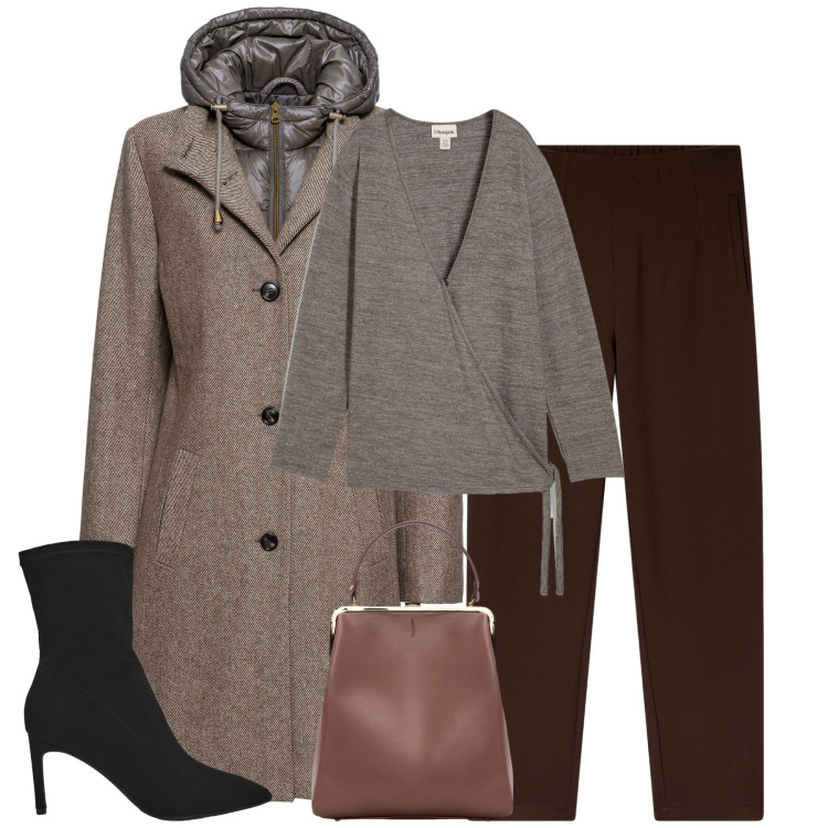 Outfit donna - City. Stile Urban per Tutti i giorni. Abbinamento con cappotti, cardigans, stivali, pantaloni chino, borse a spalla.