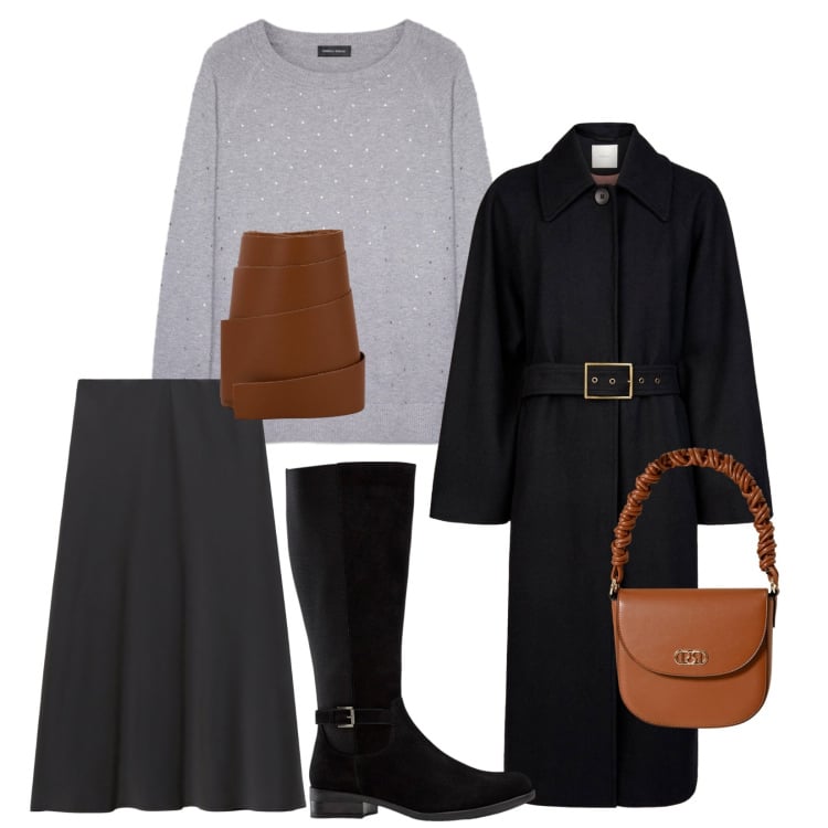 Outfit donna - Per ogni occasione. per Tutti i giorni. Abbinamento con stivali, borse a mano, gonne longuette, cinture, cappotti, maglieria.